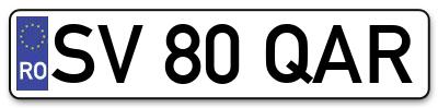 Placuta inmatriculare numar auto  SV-80-QAR, SV 80 QAR, SV80QAR