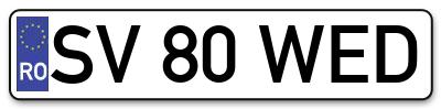 Placuta inmatriculare numar auto  SV-80-WED, SV 80 WED, SV80WED