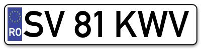 Placuta inmatriculare numar auto  SV-81-KWV, SV 81 KWV, SV81KWV