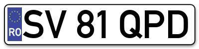 Placuta inmatriculare numar auto  SV-81-QPD, SV 81 QPD, SV81QPD