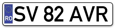 Placuta inmatriculare numar auto  SV-82-AVR, SV 82 AVR, SV82AVR