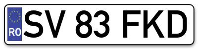 Placuta inmatriculare numar auto  SV-83-FKD, SV 83 FKD, SV83FKD