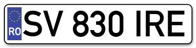 Placuta inmatriculare numar auto  SV-830-IRE, SV 830 IRE, SV830IRE
