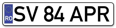 Placuta inmatriculare numar auto  SV-84-APR, SV 84 APR, SV84APR