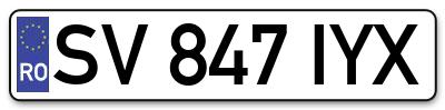 Placuta inmatriculare numar auto  SV-847-IYX, SV 847 IYX, SV847IYX