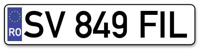 Placuta inmatriculare numar auto  SV-849-FIL, SV 849 FIL, SV849FIL