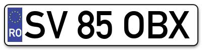 Placuta inmatriculare numar auto  SV-85-OBX, SV 85 OBX, SV85OBX