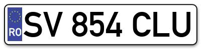 Placuta inmatriculare numar auto  SV-854-CLU, SV 854 CLU, SV854CLU