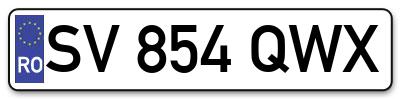 Placuta inmatriculare numar auto  SV-854-QWX, SV 854 QWX, SV854QWX