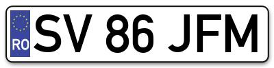 Placuta inmatriculare numar auto  SV-86-JFM, SV 86 JFM, SV86JFM