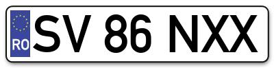Placuta inmatriculare numar auto  SV-86-NXX, SV 86 NXX, SV86NXX
