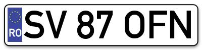 Placuta inmatriculare numar auto  SV-87-OFN, SV 87 OFN, SV87OFN
