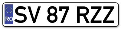 Placuta inmatriculare numar auto  SV-87-RZZ, SV 87 RZZ, SV87RZZ