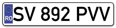 Placuta inmatriculare numar auto  SV-892-PVV, SV 892 PVV, SV892PVV
