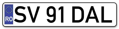Placuta inmatriculare numar auto  SV-91-DAL, SV 91 DAL, SV91DAL