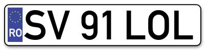 Placuta inmatriculare numar auto  SV-91-LOL, SV 91 LOL, SV91LOL