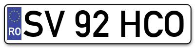 Placuta inmatriculare numar auto  SV-92-HCO, SV 92 HCO, SV92HCO