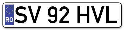 Placuta inmatriculare numar auto  SV-92-HVL, SV 92 HVL, SV92HVL