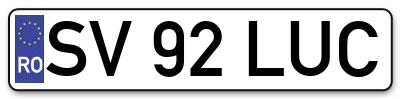 Placuta inmatriculare numar auto  SV-92-LUC, SV 92 LUC, SV92LUC
