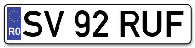 Placuta inmatriculare numar auto  SV-92-RUF, SV 92 RUF, SV92RUF