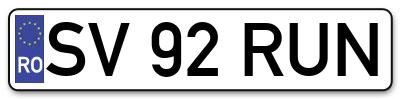 Placuta inmatriculare numar auto  SV-92-RUN, SV 92 RUN, SV92RUN