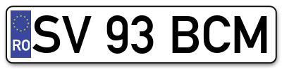 Placuta inmatriculare numar auto  SV-93-BCM, SV 93 BCM, SV93BCM