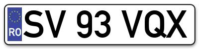 Placuta inmatriculare numar auto  SV-93-VQX, SV 93 VQX, SV93VQX