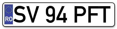 Placuta inmatriculare numar auto  SV-94-PFT, SV 94 PFT, SV94PFT