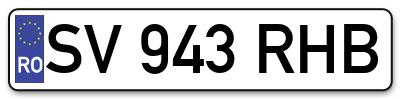 Placuta inmatriculare numar auto  SV-943-RHB, SV 943 RHB, SV943RHB