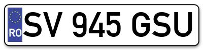 Placuta inmatriculare numar auto  SV-945-GSU, SV 945 GSU, SV945GSU