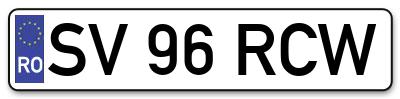 Placuta inmatriculare numar auto  SV-96-RCW, SV 96 RCW, SV96RCW