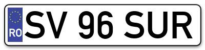 Placuta inmatriculare numar auto  SV-96-SUR, SV 96 SUR, SV96SUR