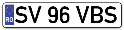 Placuta inmatriculare numar auto  SV-96-VBS, SV 96 VBS, SV96VBS