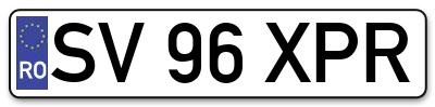 Placuta inmatriculare numar auto  SV-96-XPR, SV 96 XPR, SV96XPR