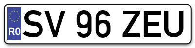 Placuta inmatriculare numar auto  SV-96-ZEU, SV 96 ZEU, SV96ZEU