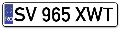 Placuta inmatriculare numar auto  SV-965-XWT, SV 965 XWT, SV965XWT