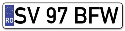 Placuta inmatriculare numar auto  SV-97-BFW, SV 97 BFW, SV97BFW