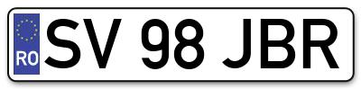 Placuta inmatriculare numar auto  SV-98-JBR, SV 98 JBR, SV98JBR
