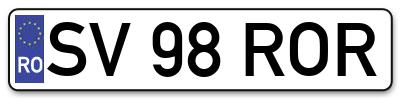 Placuta inmatriculare numar auto  SV-98-ROR, SV 98 ROR, SV98ROR