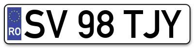 Placuta inmatriculare numar auto  SV-98-TJY, SV 98 TJY, SV98TJY