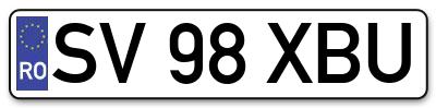 Placuta inmatriculare numar auto  SV-98-XBU, SV 98 XBU, SV98XBU
