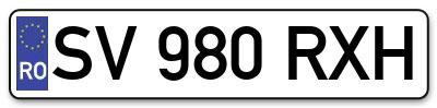 Placuta inmatriculare numar auto  SV-980-RXH, SV 980 RXH, SV980RXH