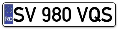 Placuta inmatriculare numar auto  SV-980-VQS, SV 980 VQS, SV980VQS