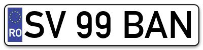 Placuta inmatriculare numar auto  SV-99-BAN, SV 99 BAN, SV99BAN