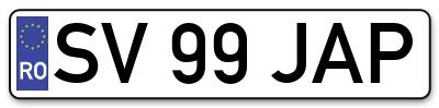 Placuta inmatriculare numar auto  SV-99-JAP, SV 99 JAP, SV99JAP