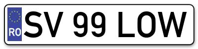 Placuta inmatriculare numar auto  SV-99-LOW, SV 99 LOW, SV99LOW