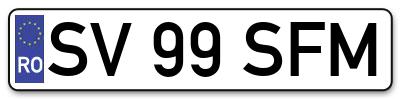 Placuta inmatriculare numar auto  SV-99-SFM, SV 99 SFM, SV99SFM