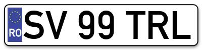 Placuta inmatriculare numar auto  SV-99-TRL, SV 99 TRL, SV99TRL