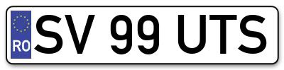 Placuta inmatriculare numar auto  SV-99-UTS, SV 99 UTS, SV99UTS