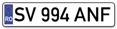 Placuta inmatriculare numar auto  SV-994-ANF, SV 994 ANF, SV994ANF